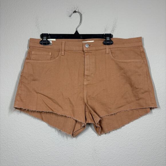 L'Agence 33 Audrey Mid Rise Cut Off Shorts Dark Camel Brown Cotton Blend Pockets - Picture 1 of 7